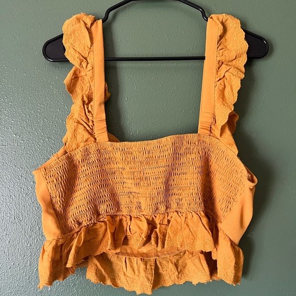 Mustard yellow crop top tank with cute strap detail and smocked back - Picture 2 of 2